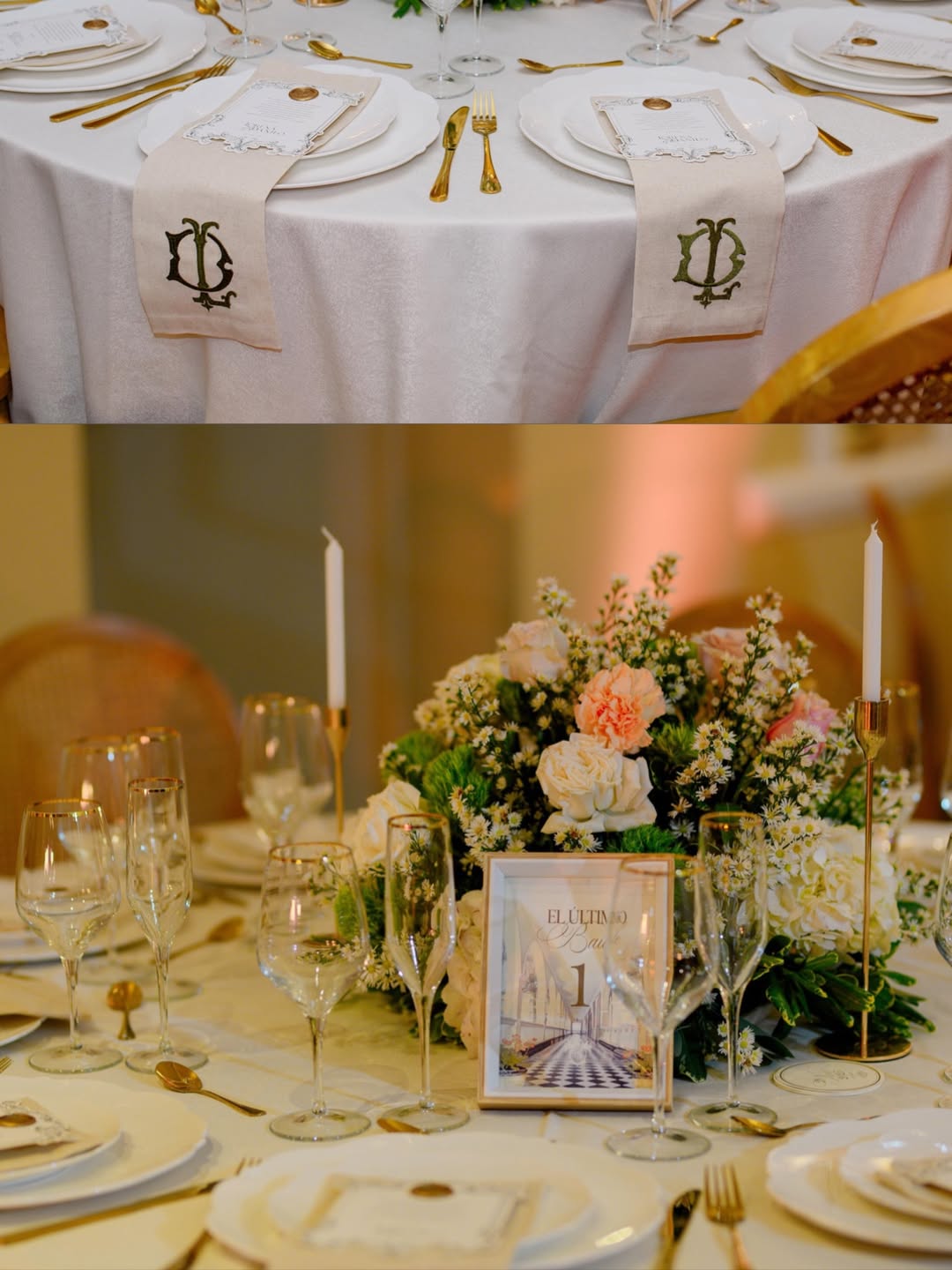 Puesto de mesa en una celebración de boda.
